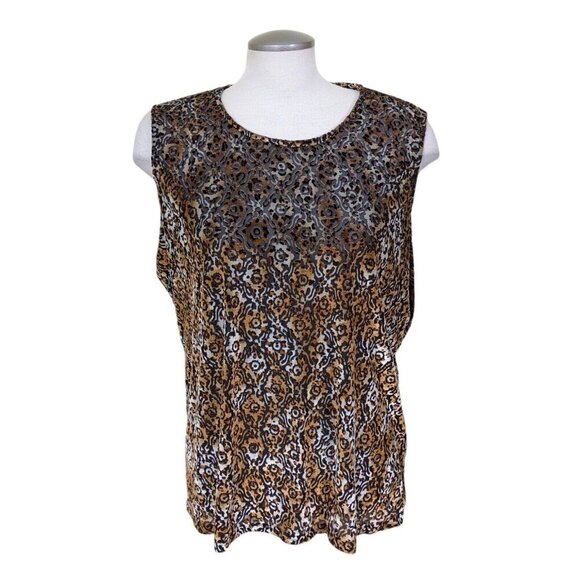 Tanjay Burnout Velvet Tank Top Womens Large Brown Leopard Cheetah Animal Print - Picture 1 of 8
